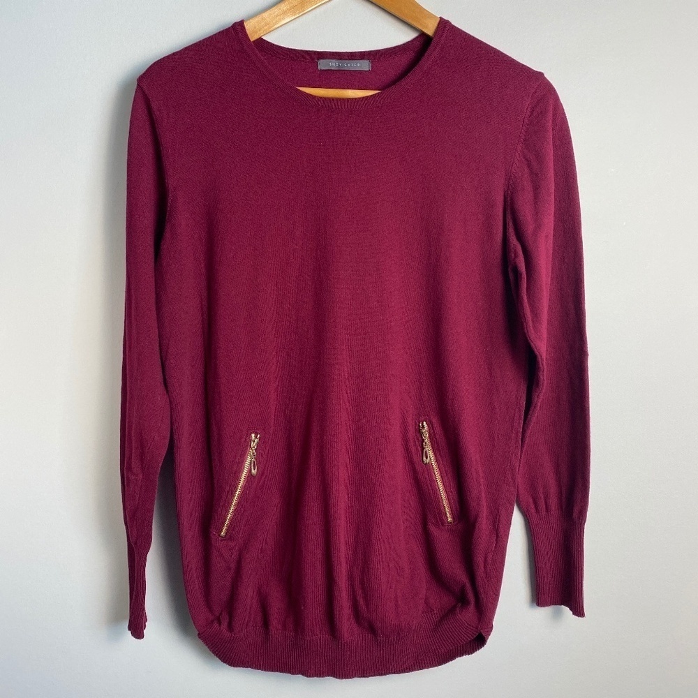 Suzy Shier Burgundy Long Sleeve Crew Neck Tunic Sweater Top Size‎ Large Women's